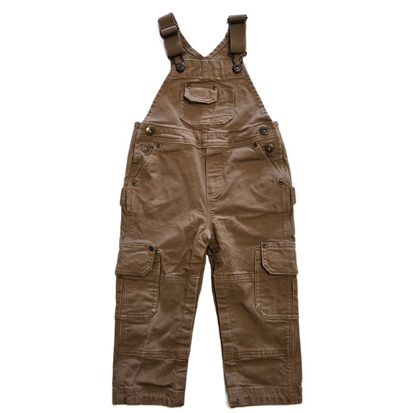 Duluth Trading Co Kids Overalls Brown Utility Pockets Adjustable Straps 2T - Picture 1 of 5